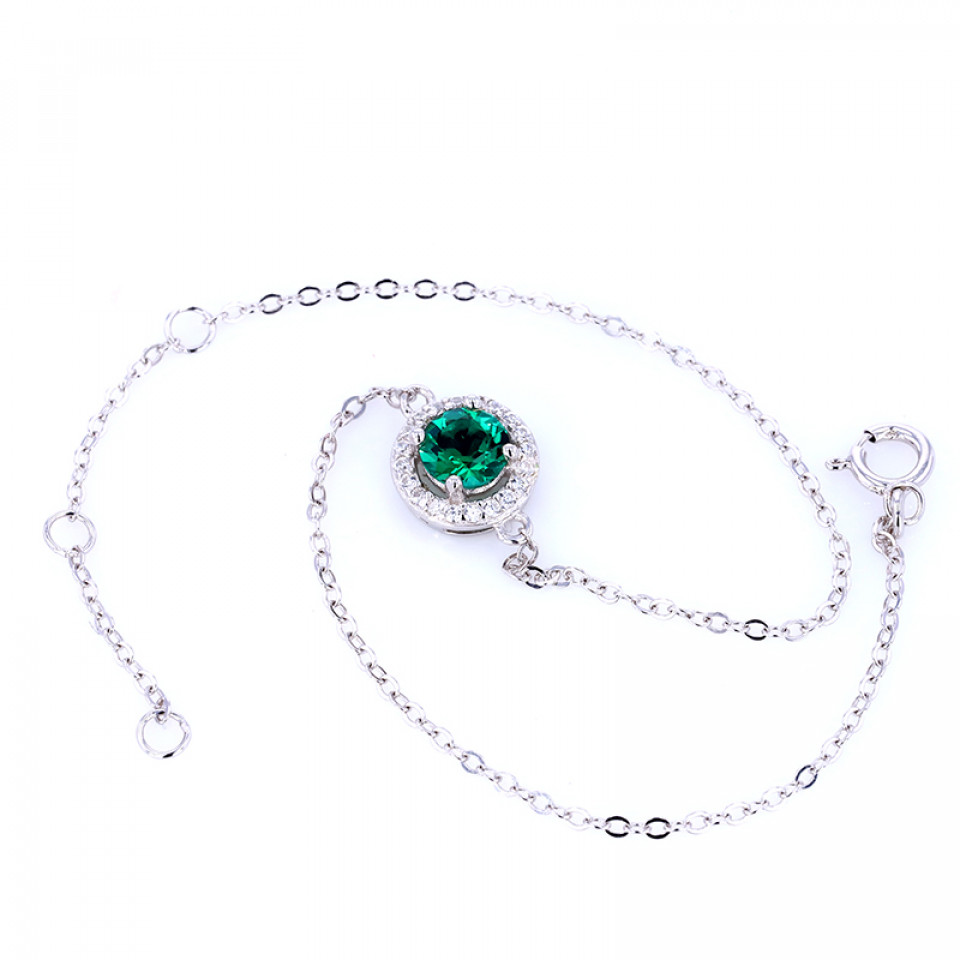 5mm Round Lab Emerald 925 Sterling Silver Bracelet